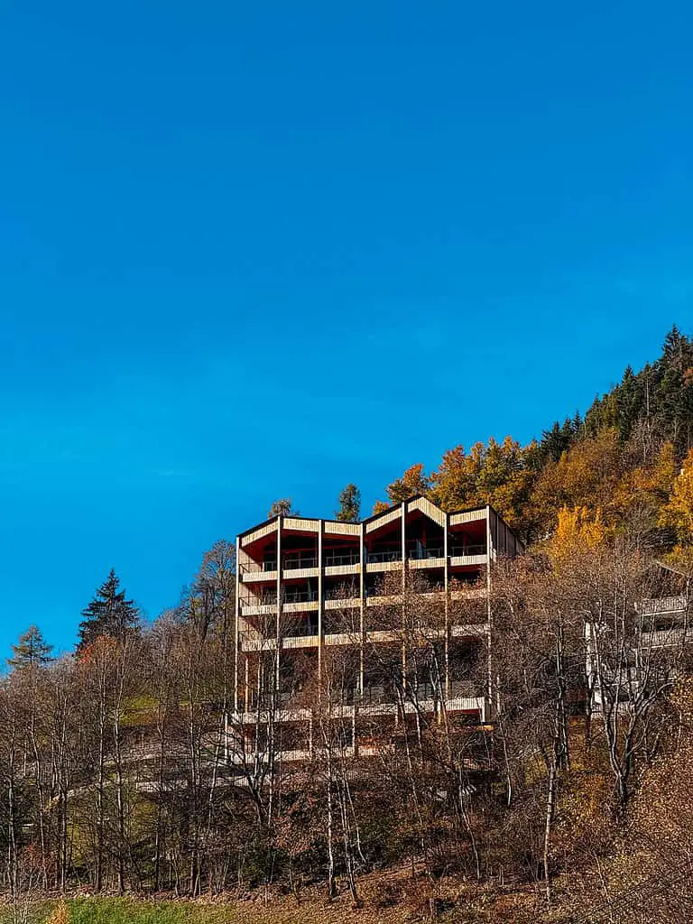 View of the Ajuveda Hotel, in perfect fall weather